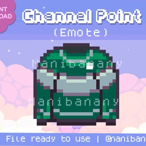May include: A pixelated green and white emote of a character with the text "Channel Point (Emote)" above it.