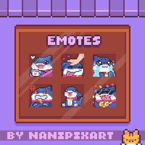 Pixel Jeff the land Shark Emotes | Cozy Coffee Cup, Pat Pet Emote, Cry emote, Mad Emote, Funny Cute Emote, GG Animated Emote