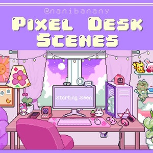 Scene di scrivania pixel animate Lofi personalizzate per gli streamer di Twitch - Scene retrò personalizzate