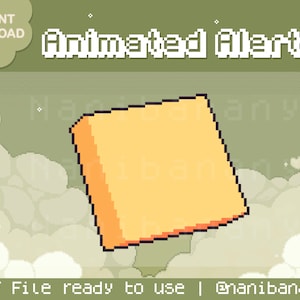 May include: Animated alert GIF file, a yellow square with rounded corners, floating in a white cloud-like background. The text "Animated Alert" is in white letters on a green background.