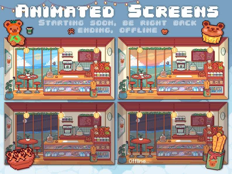 Cozy Animated Pixel Bear Bakery Coffee Setup Stream Overlay Package ...