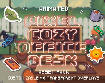 Cozy Plant Natural Coffee Office Pixel Desk for Gamers Stream Overlay Package | Customizable Asset Starter Pack Bundle | Scenes | Emotes
