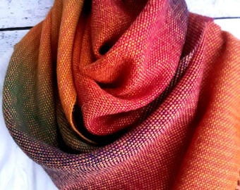 Rainbow scarf - ginger - wool scarf - handwoven scarf - orange scarf - warm scarf - gift for her - gift for mom - friend gift - green scarf