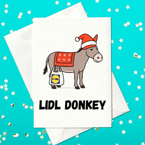 Grappige kerstkaart – Lidl Donkey Pun kerstwenskaart