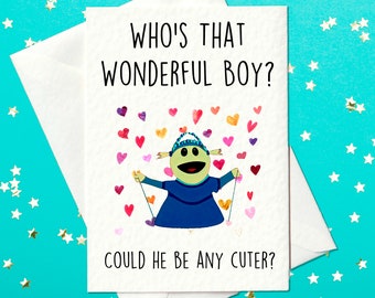 Adorable Mona Greeting Card - Cute & Playful Nanalan' Themed Birthday Card for Boys "Who's that wonderful boy? Could He Be Any Cuter"(A6)