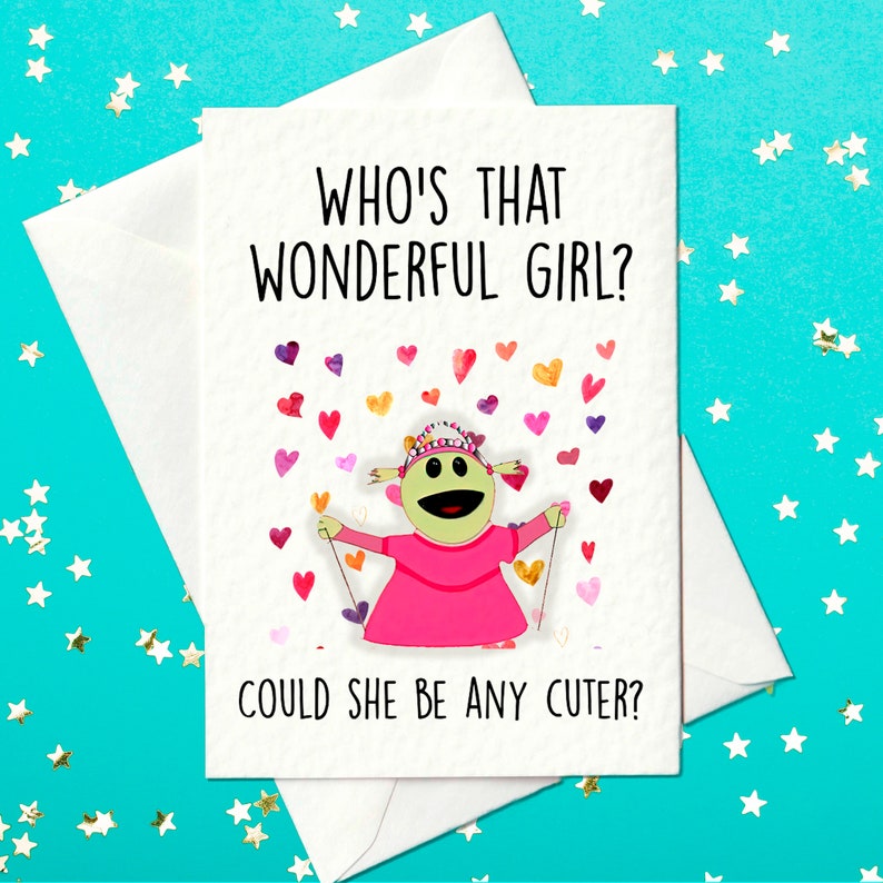 Adorable Mona Greeting Card Cute & Playful Nanalan' Themed Birthday Card for Girls Who's that wonderful girl Could She Be Any CuterA6 image 1