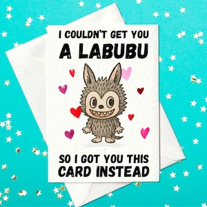 Carte d'anniversaire drôle Labubu - Carte monstre kawaii mignonne - Carte vierge A6 originale pour les collectionneurs et les fans de jouets