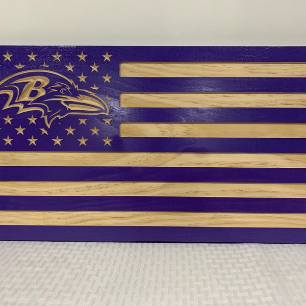 Baltimore Ravens Wood American Flag Sign