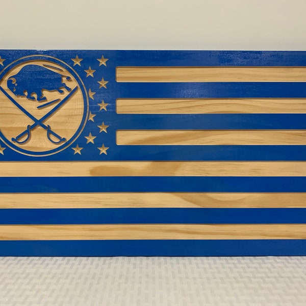 Buffalo Sabres Wood American Flag Sign