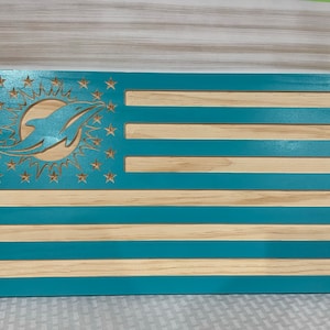 Miami Dolphins Wood American Flag
