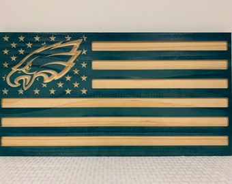 Philadelphia Eagles Wood American Flag Sign
