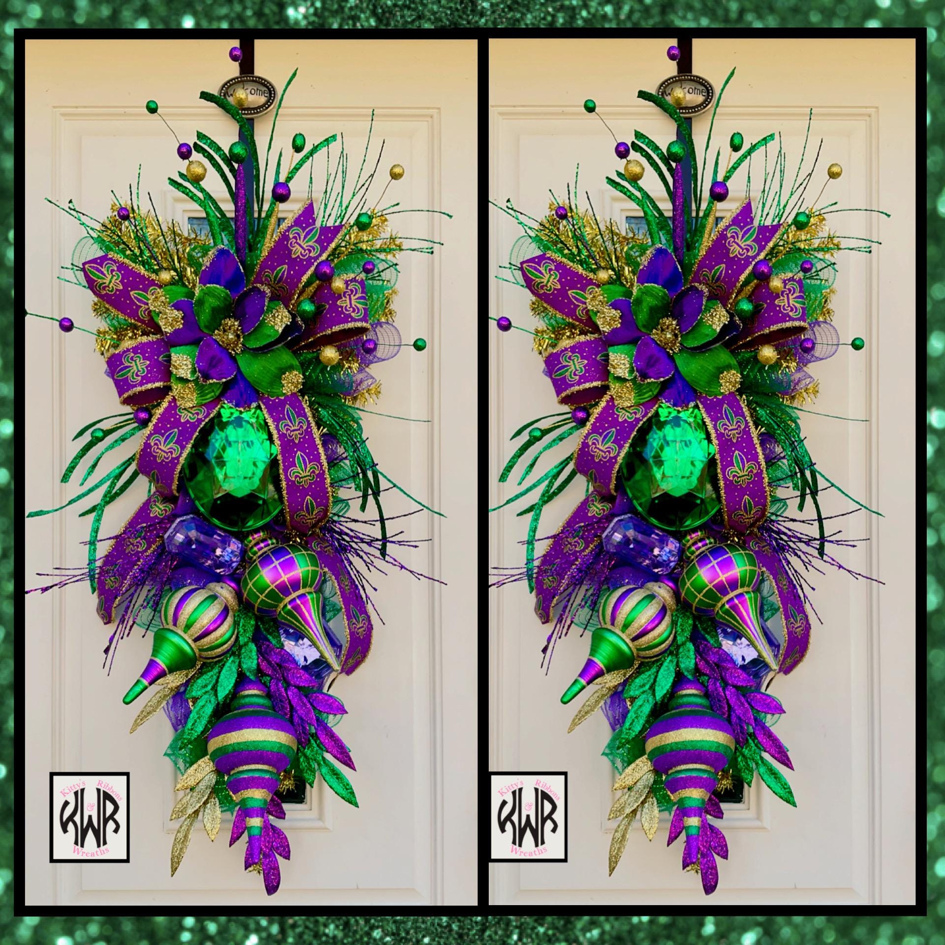 Mardi Gras Door Swag, Purple Green Gold Carnival Swag, Festive Mardi
