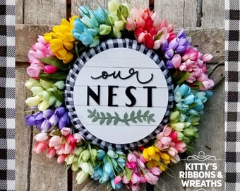 CLEARANCE***Tulip Wreath, Colorful Tulip Wreath, Floral Wreath, Everyday Wreath, Wreath for Front Door, Our Nest Wreath***