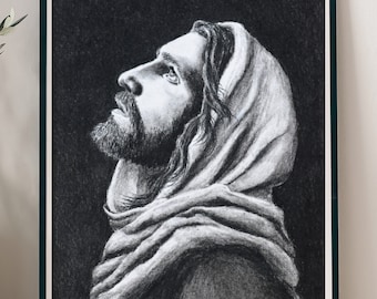 Jesus Christ portrait drawing poster, Christ art print, Jesus art, LDS art, Jesus Christ fine art, Jesus portrait, Christ painting print