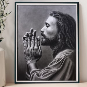 Praying Jesus Christ drawing poster, Jesus wall art, Christ painting print, Christ wall art, Jesus portrait, Christ portrait, Christ poster