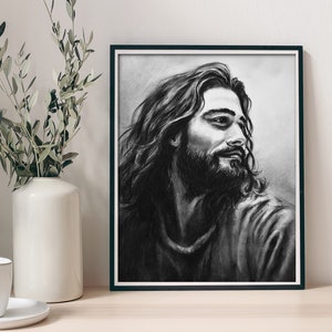 Affiche de dessin de Jésus-Christ, art mural de Jésus, art mural portrait du Christ, portrait de Jésus, art mural maison chrétienne, cadeau chrétien, art du Christ