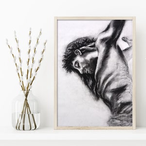 Jesus Christ on the cross drawing poster, Christ Crucified painting, Jesus Christ portrait, Lent Wall Art, Jesus portrait, Jesus art print
