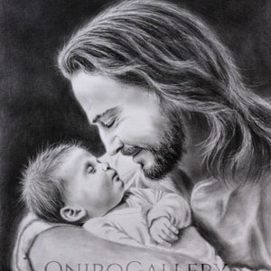 Jesus holding baby drawing poster, Rainbow Baby, Miscarriage, Baby Loss, Pregnancy Loss Gift, Infant Loss, Stillborn Gift, Bereavement Gift