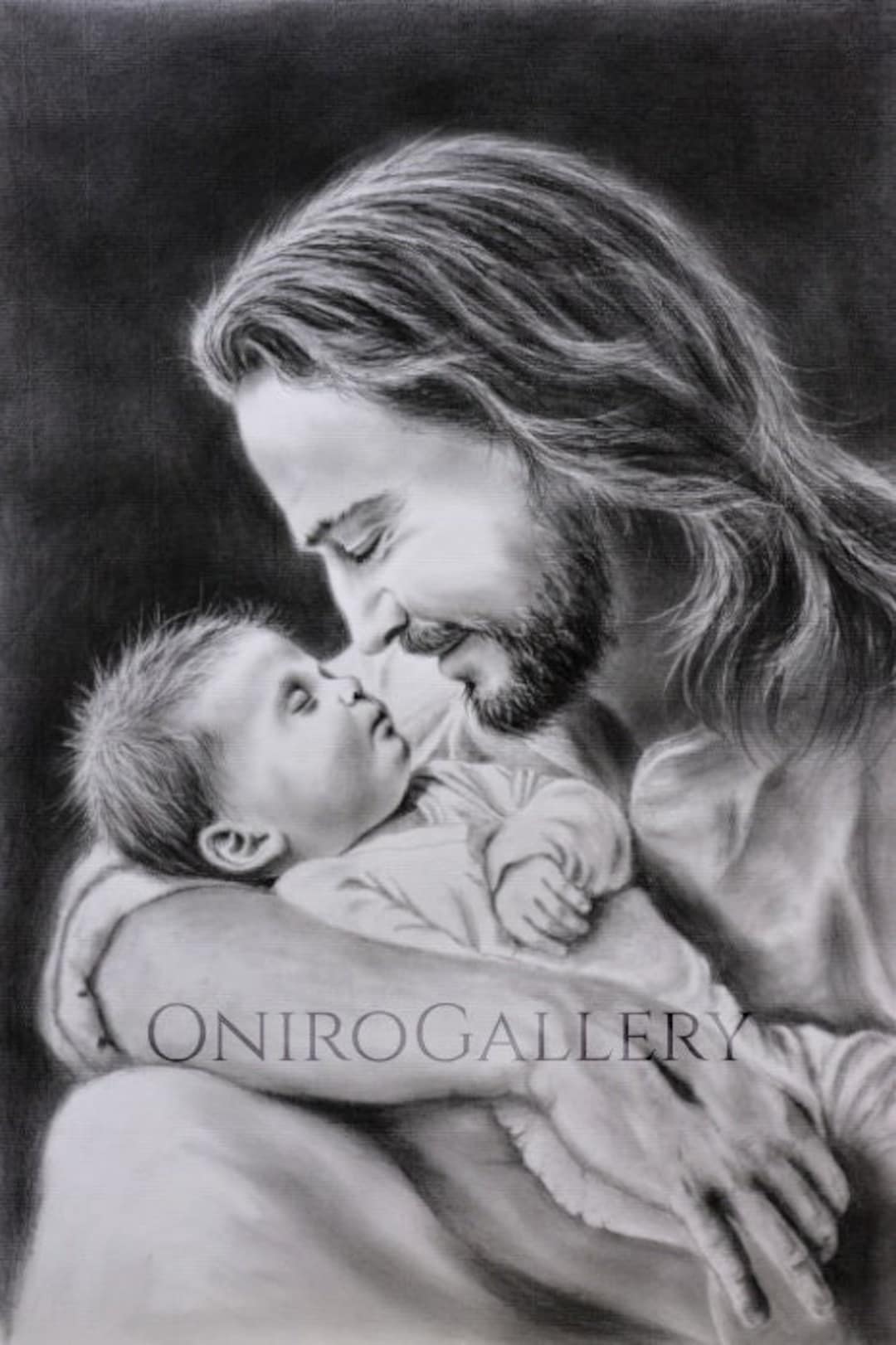Jesus Holding Baby Drawing Poster, Rainbow Baby, Miscarriage, Baby Loss