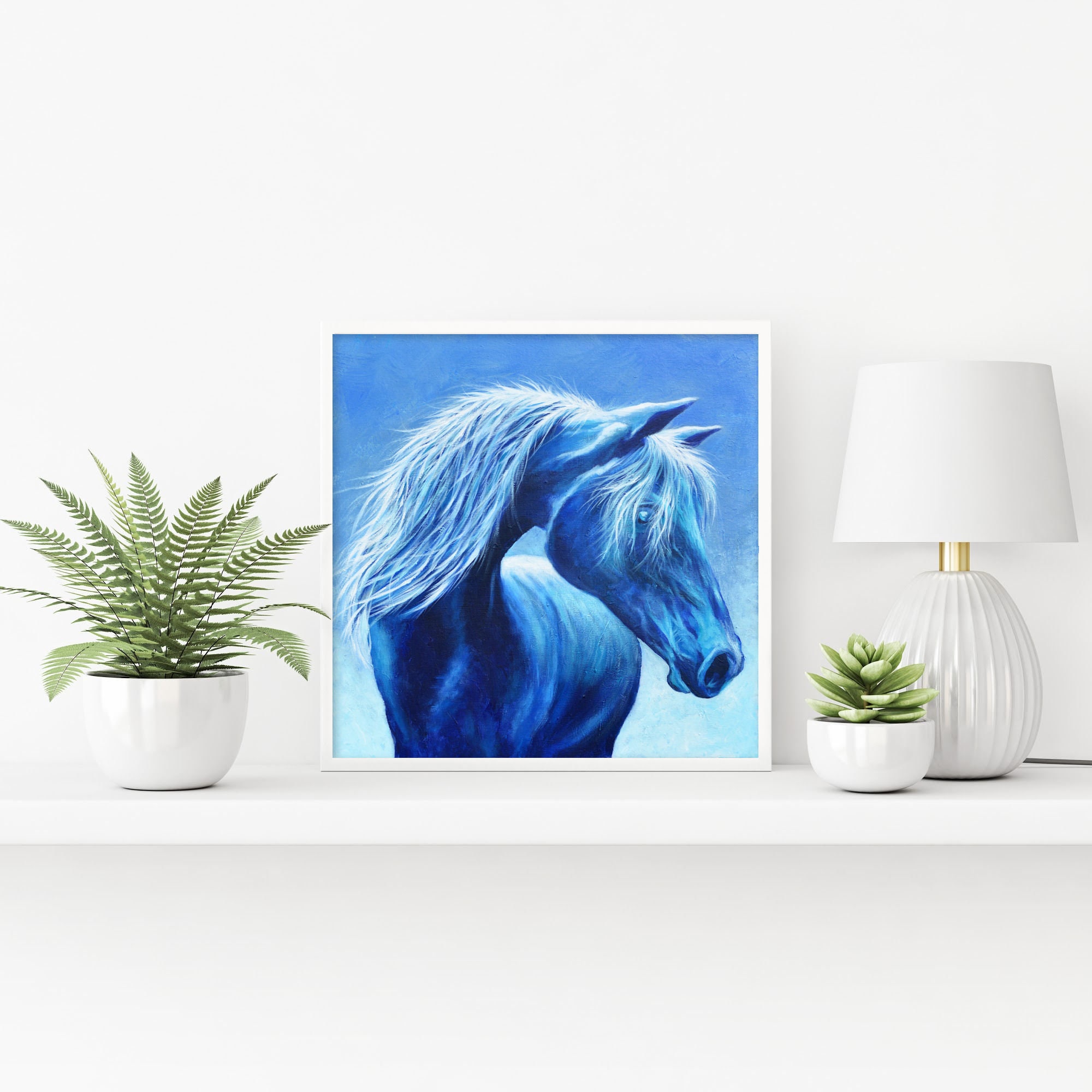 Blue horse painting print horse wall art horse wall decor Etsy