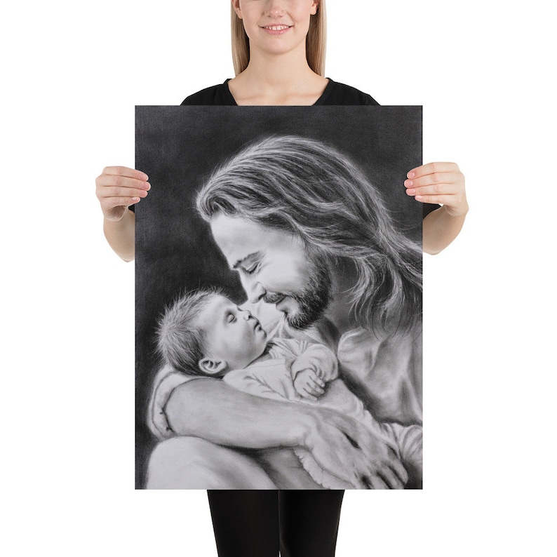 Jesus and Baby Painting Poster, Jesus and Baby Wall Art, Christ and