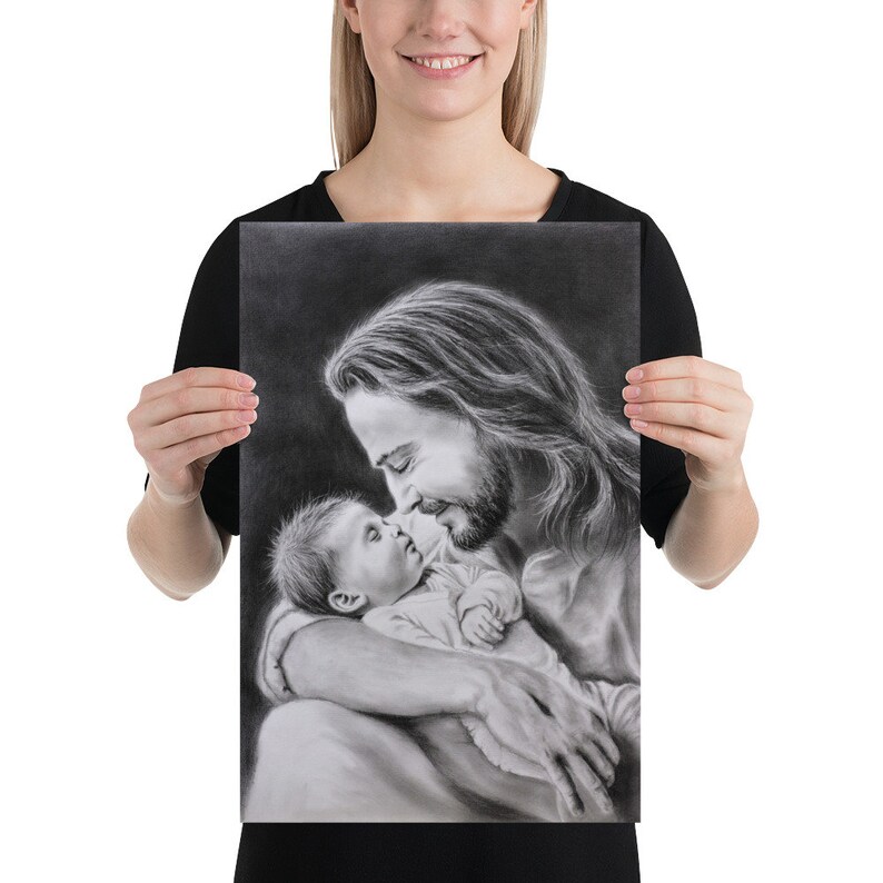 Jesus and Baby Painting Poster, Jesus and Baby Wall Art, Christ and