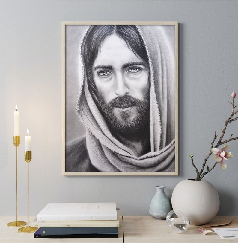 Jesus Christ Portrait Drawing Poster, Jesus Christ Painting, Christ