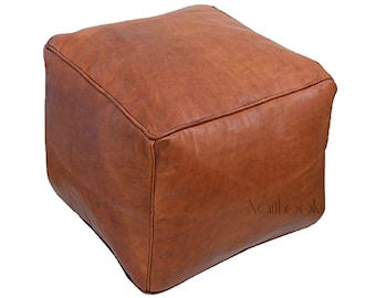 Handmade Moroccan Leather Square Pouf Ottoman: Unstuffed Footstool