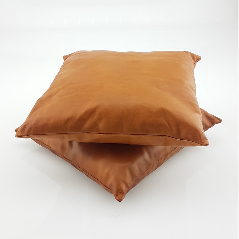 Natural Leather Pillow Cover Tan Decorative for Couch Throw Etsy