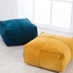 Luxury Velvet Square Pouf: Ottoman Footstool, Luxe Home Decor