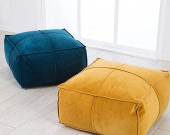 Luxury Velvet Square Pouf: Ottoman Footstool, Luxe Home Decor