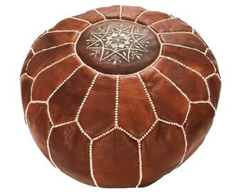 Moroccan Leather Pouf: Berber Ottoman, 100% Natural Leather