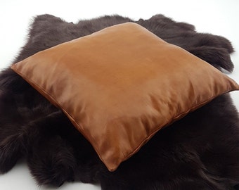 Cognac Faux Leather Pillow Cover: Brown Camel Decorative Cushion