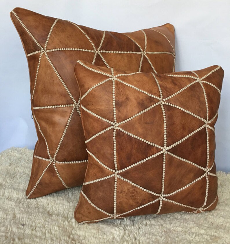 Natural Leather Pillow Cover Tan Decorative For Couch Throw Etsy