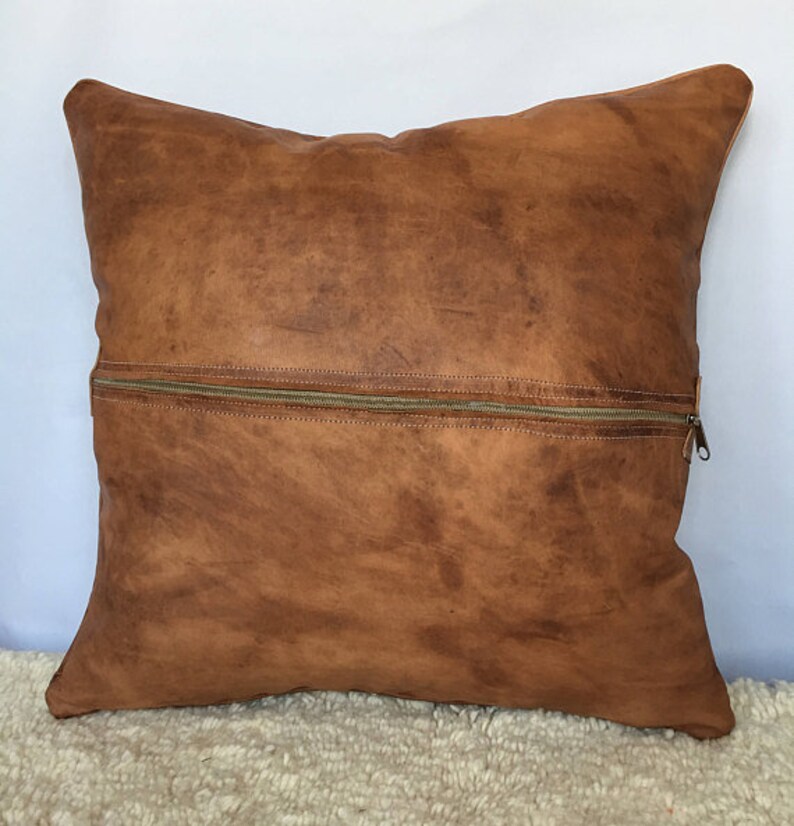 Natural Leather Pillow Cover Tan Decorative For Couch Throw Etsy