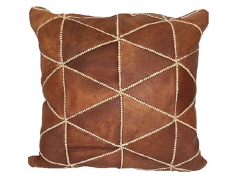 Handmade Camel Brown Leather Pillow Cover: Luxury Decorative Cushion