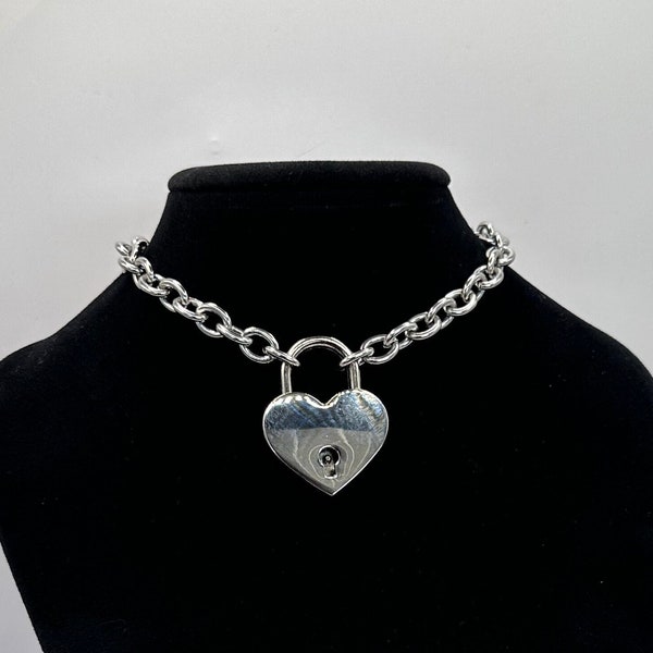 Collier ras de cou grosse chaîne, collier chaîne cadenas coeur, collier chaîne en acier inoxydable, collier superposé, cadeau d'anniversaire