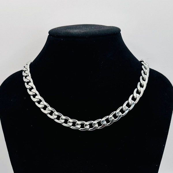 Grosse chaîne gourmette en argent pour homme de 10 mm, collier ras de cou épais pour femme, collier chaîne en acier inoxydable, collier chaîne pour homme