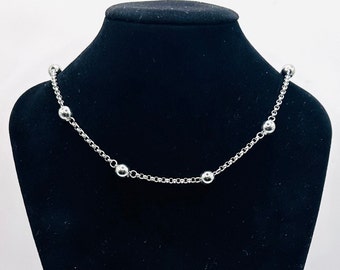 Silver Satellite Bead Chain Necklace, Stainless Steel Bead Ball Necklace, Beaded Layering Necklace, Silver Choker Necklace, Ball Chain