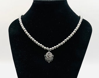 Collier pendentif goutte mauvais œil, collier chaîne boule de perles, collier chaîne de perles en acier inoxydable, collier ras du cou mauvais œil, breloque oeil d'horus