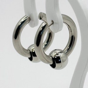 Silver Chunky Round Hoop Earrings, Stainless Steel Thick Hoop Ball Earrings for Women, Ball Earrings, Thick Hoops, Big Chunky Earrings