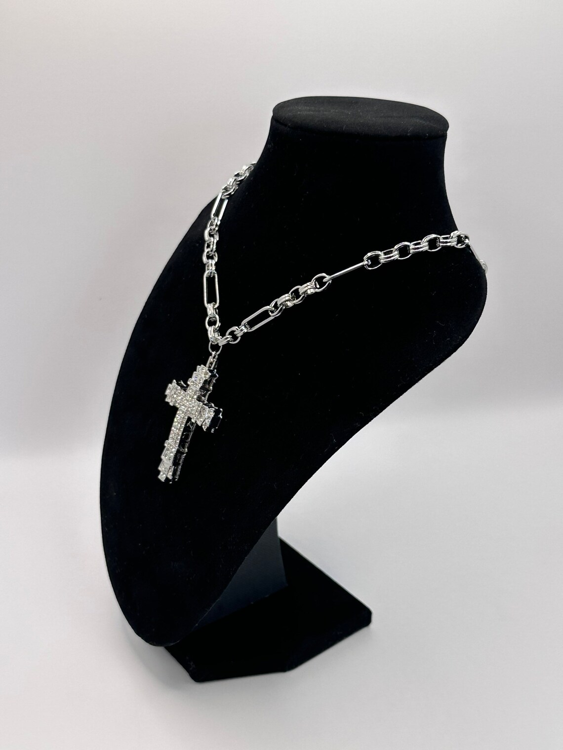 Silver Chain Cross Necklace Stainless Steel Chain Link Etsy