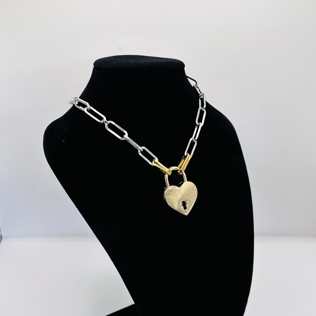 Padlock Choker Necklace Paper Clip Chain Padlock Pendant Etsy