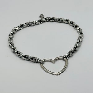 Chunky Heart Necklace, Big Heart Charm Pendant Necklace, Chunky Chain Necklace, Stainless Steel ...