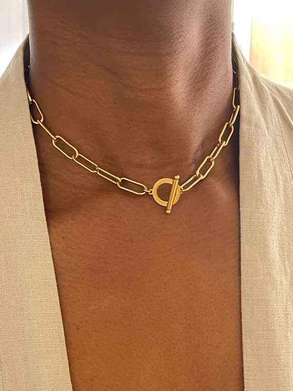 Simple Chunky Gold Chain Necklace Choker Paper Clip Chain