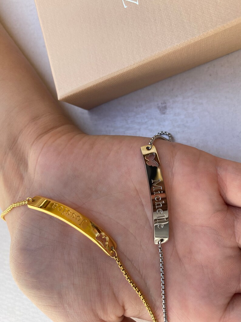 Custom Bracelet Bar Name Bracelet Gift For Her Engraved Bar Name Bracelet Handwriting Name Personalized Name Bracelet