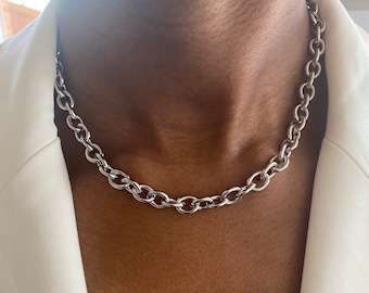 Chunky Chain Choker Necklace, Men and Women Big Chain Necklace, Stainless Steel Chain Necklace, Layering Necklace, Birthday Gift