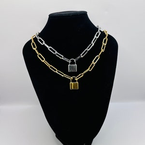 Allereya Collana Girocollo Lucchetto Punk – Catena Oro A Maglie, Lunghezza Regolabile 45+5 Cm, Gioiello Donna