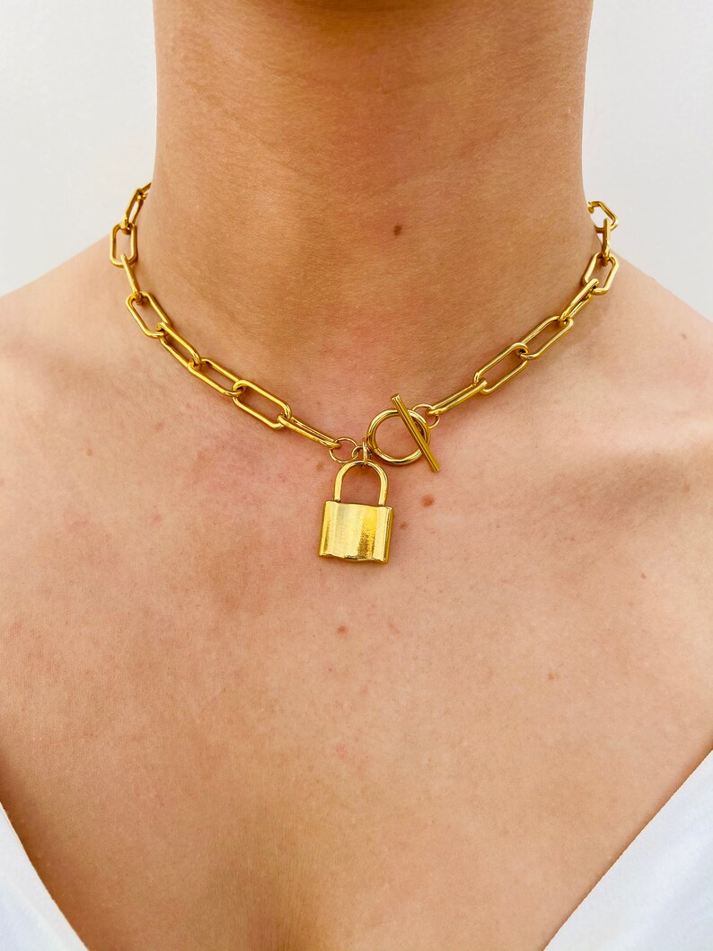 Chunky Padlock Necklace Toggle Padlock Necklace Gold Chain Etsy