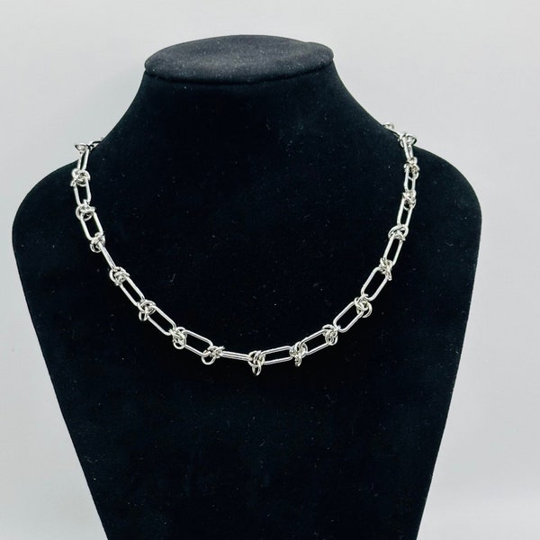 Edelstahl Stacheldraht Halskette, Silber Knoten Kette Choker Halskette, Knoten Draht Kette Schmuck, Frauen Kette, Layering Halskette